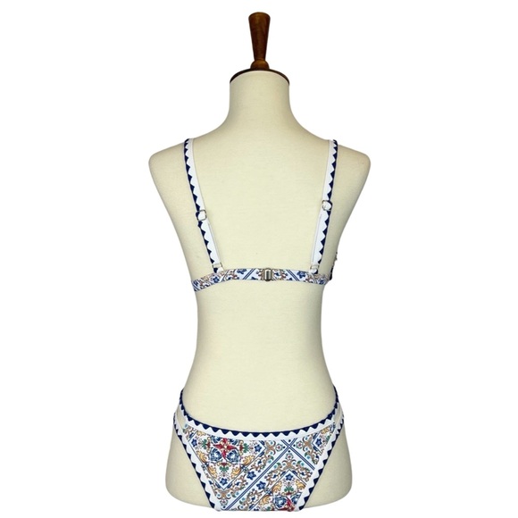 Boho White & Blue Floral Bandage Bikini with Rickrack - Picture 11 of 14